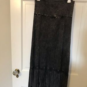 Distressed Fringe Maxi Skirt